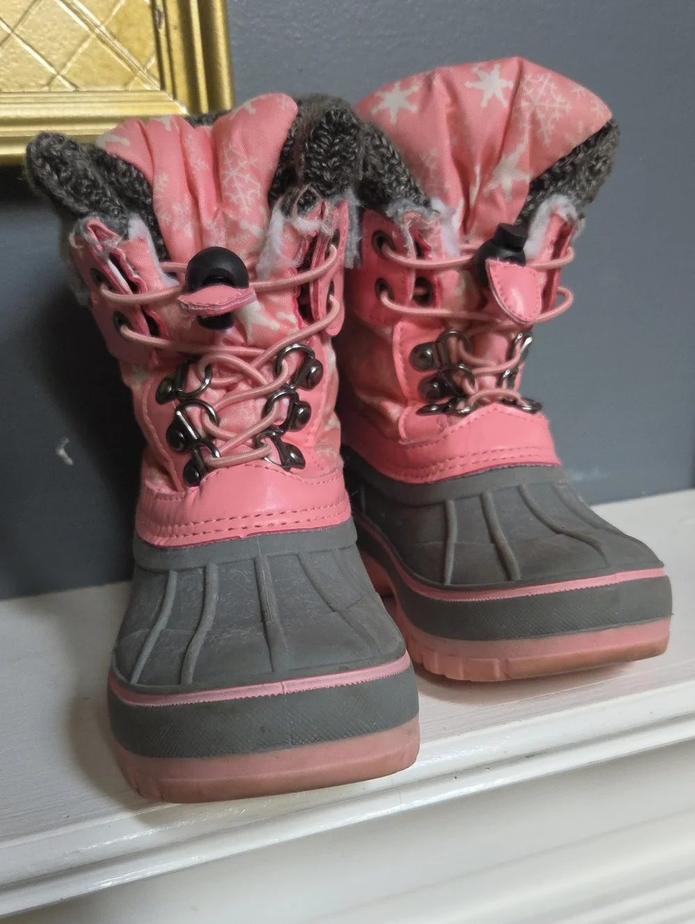 Kids Snow Boots - Pink and Gray Winter Boot Size 10
